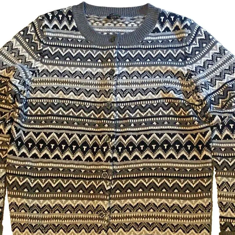 Talbots Lambswool Nordic Cardigan Womens Size M Elegant Beaded Artsy Sweater